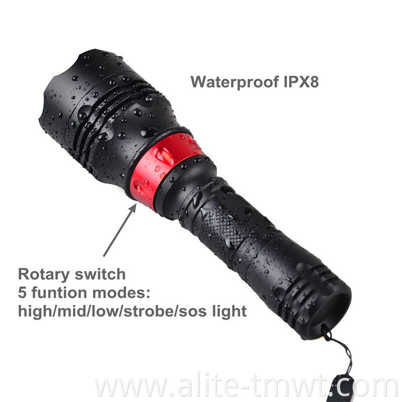 2000 Lumens Super Power Diving Flashlights Aluminum Alloy Rechargeable torch XML T6 Scuba Diving Equipment Flashlight